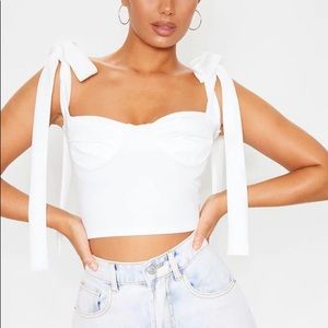 Pretty Little Thing White Crop Top Shoulder Tie